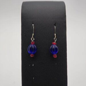 Sterling Silver Handmade Blue Glass Rustic Earrings A2248